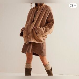 Free People Dolman Quilted Knit Jacket Brown